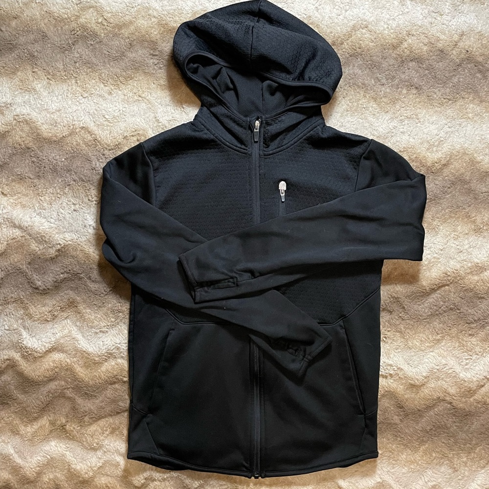 Black lightweight champion zip up hoodie, women’s size large